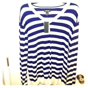 Kenneth Cole cardigan sweater blue & white stripes